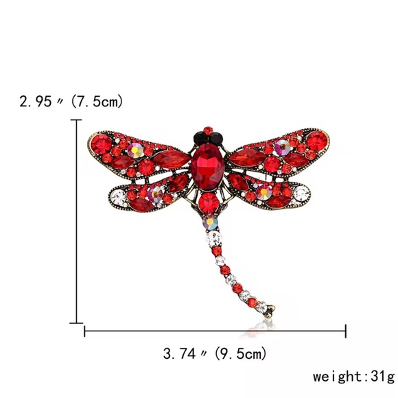 Betsey Johnson Green Dragonfly Gemstone Crystal Brooch - Picture 7 of 7